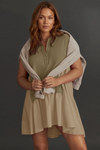 Fisoew Women's Light Brown Oversized Patchwork Mini Dress - Fisoew