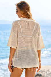 Fisoew Women's Apricot Crochet Lightweight Cardigan Sweaters Cover Up Shirts