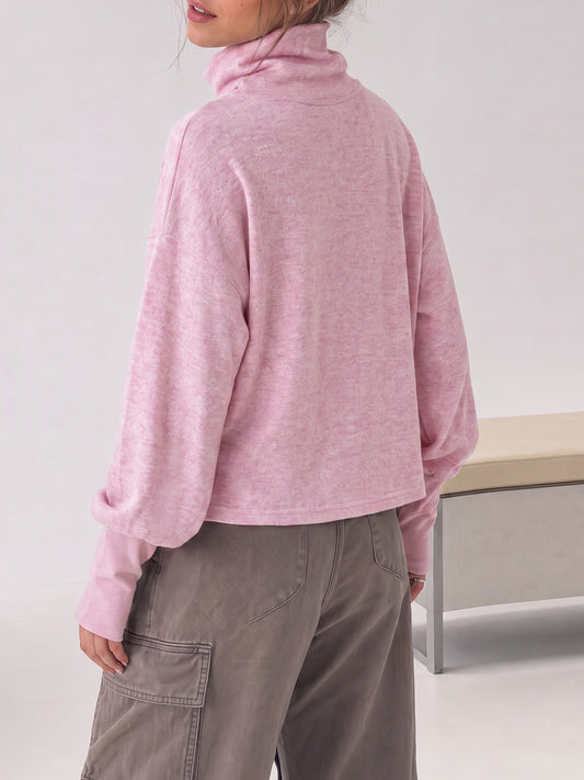 Mock Neck Cropped Long Sleeve Sweatshirts