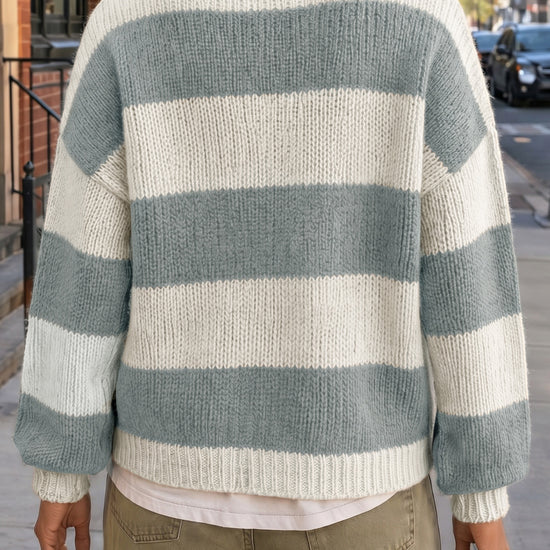 Striped Open Front Button Up Cardigans - Fisoew