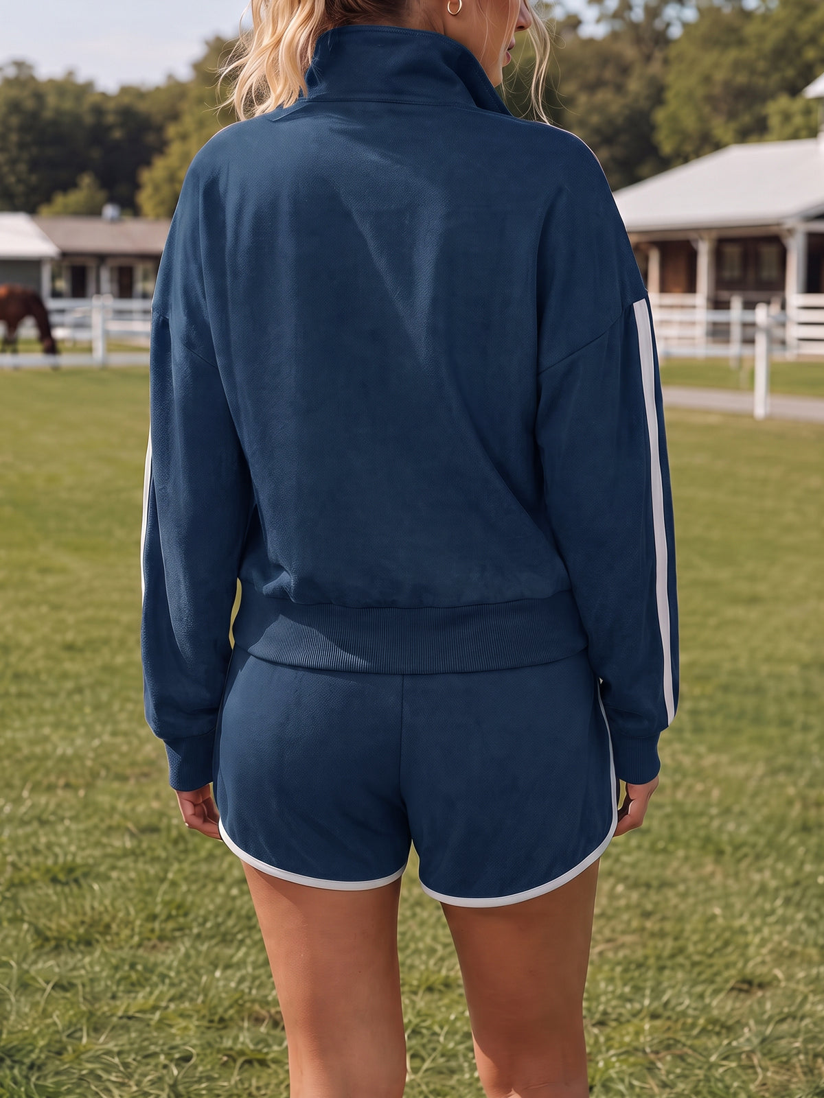 Outfits Zip Up Jacket With Shorts Sets - Fisoew