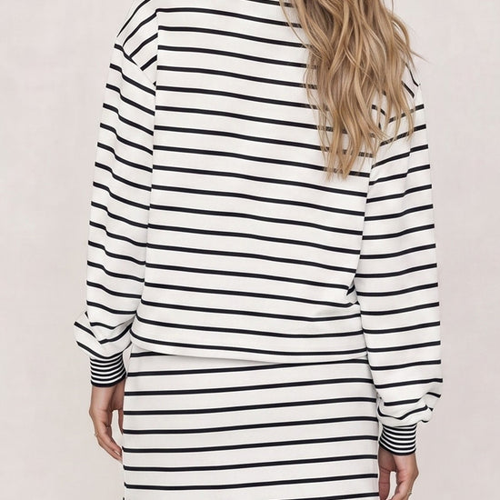 Striped Long Sleeve Crop Tops With Skort Sets - Fisoew
