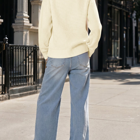 Zip Waffle Knit Long Sleeve Pullover - Fisoew