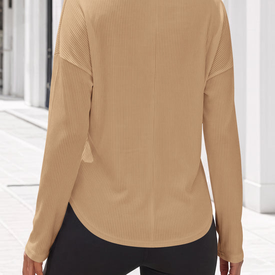 Solid Ribbed Knit Henley Shirts - Fisoew
