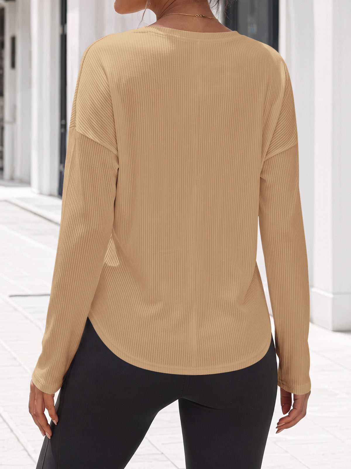Solid Ribbed Knit Henley Shirts - Fisoew