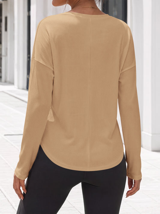 Solid Ribbed Knit Henley Shirts - Fisoew