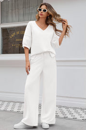 Fisoew Women‘s White 2 Piece Loose Workout Tracksuit Sets - Fisoew