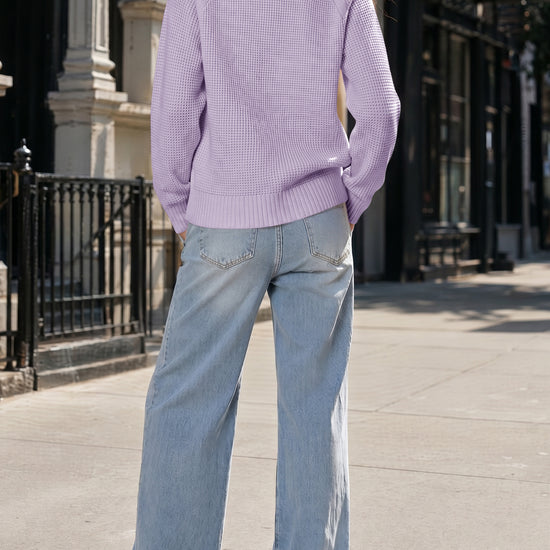 Zip Waffle Knit Long Sleeve Pullover - Fisoew
