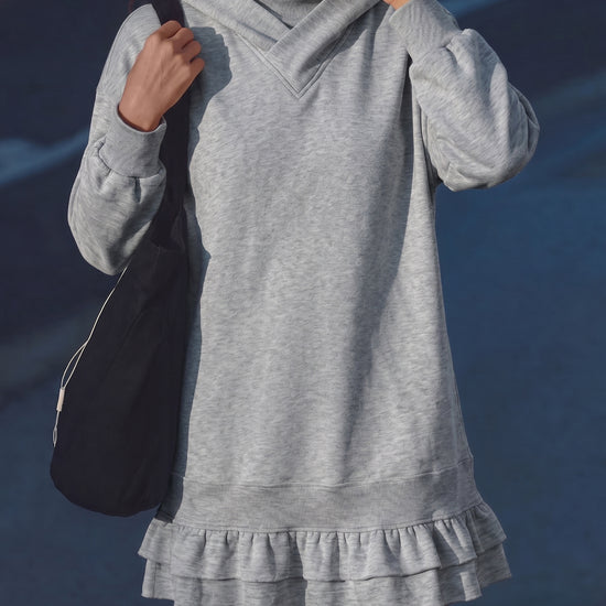 Turtleneck Hoodie Sweatshirt Mini Dresses - Fisoew