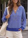 V Neck Striped Cropped Hoodies