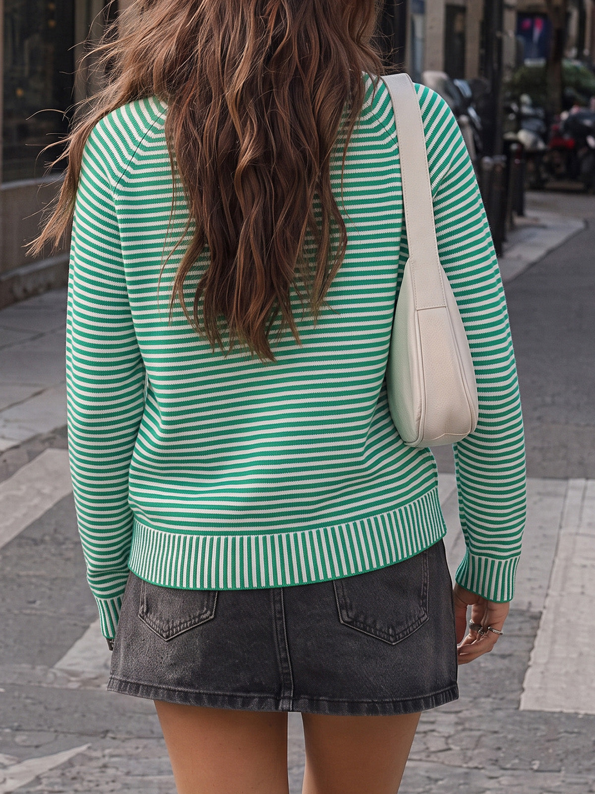 Striped Half-Zip Knit Crop Pullovers - Fisoew