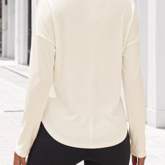Solid Ribbed Knit Henley Shirts - Fisoew