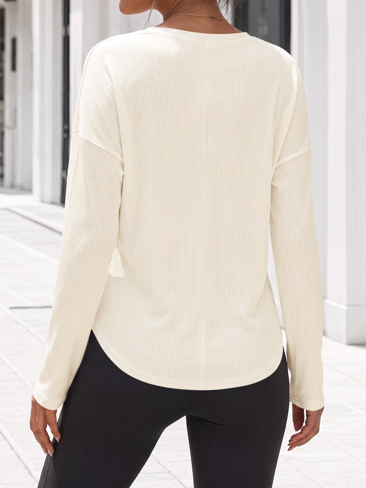 Solid Ribbed Knit Henley Shirts - Fisoew