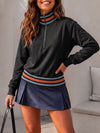 Half Zip Stripe Crop Sweatshirts - Fisoew