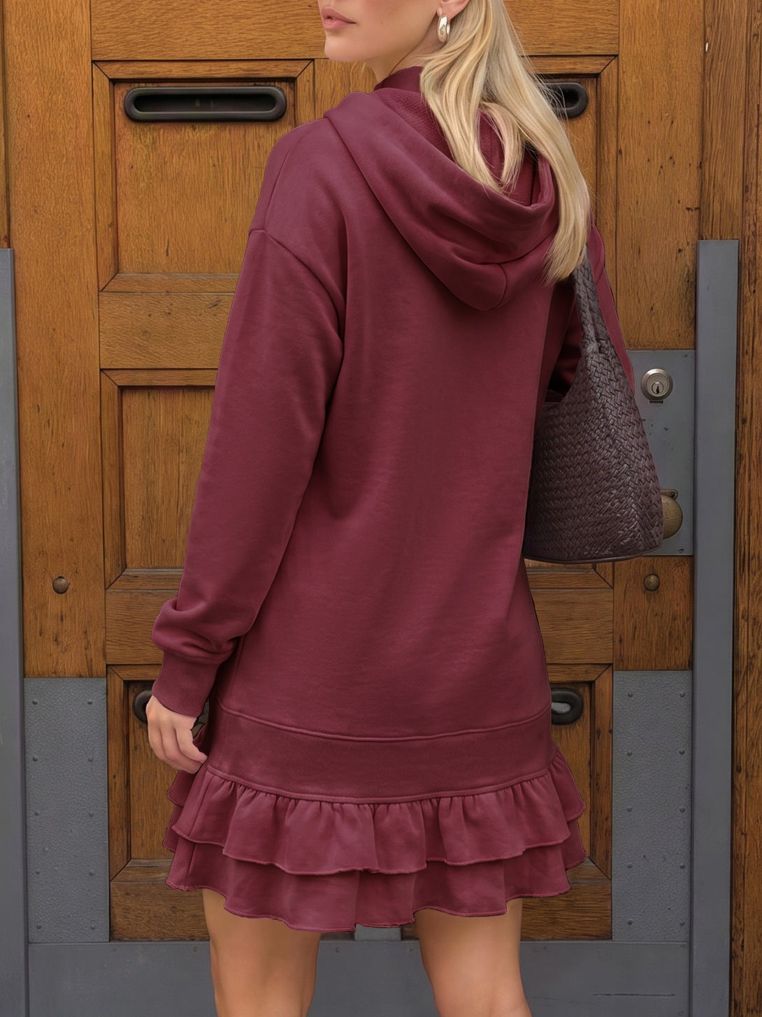 Turtleneck Hoodie Sweatshirt Mini Dresses - Fisoew