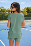 Fisoew Women's Army Green V Neck 2 Piece Casual Outfits - Fisoew