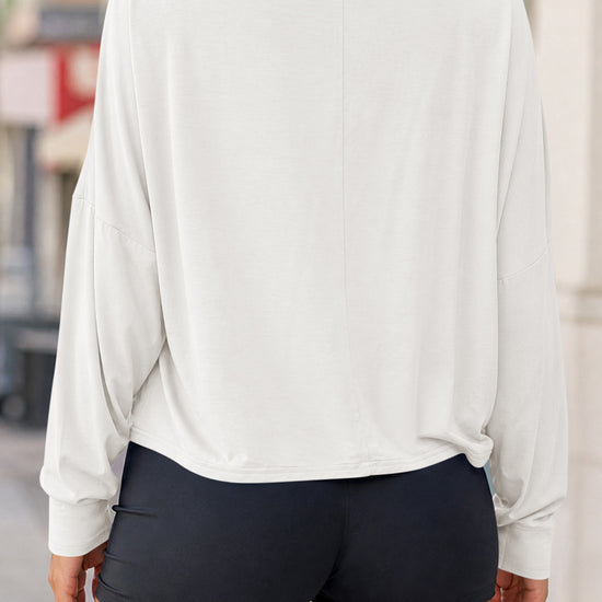 Off Shoulder Solid Long Sleeve T-Shirts - Fisoew