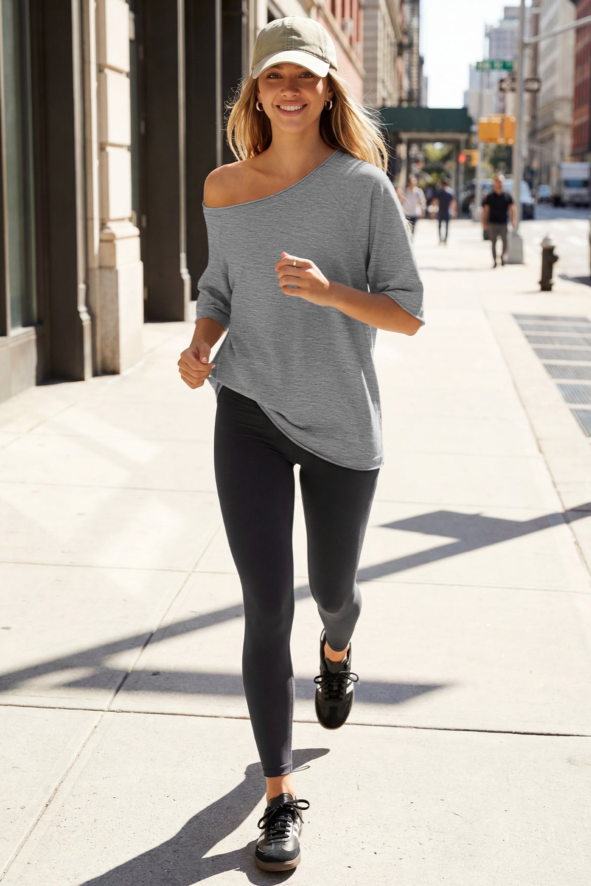 Fisoew Women's Grey Off The Shoulder Tops Oversized  T-Shirts - Fisoew