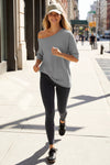 Fisoew Women's Grey Off The Shoulder Tops Oversized  T-Shirts - Fisoew