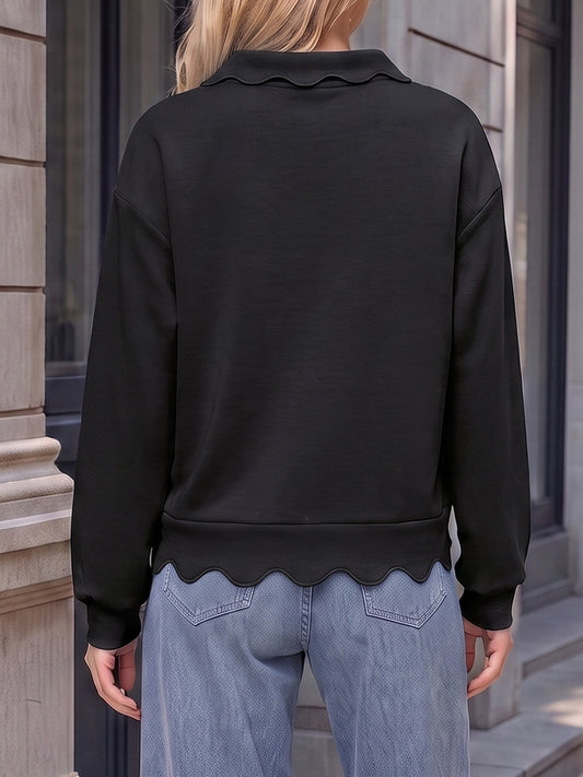 Henley Scalloped Hem Pullover Sweatshirts