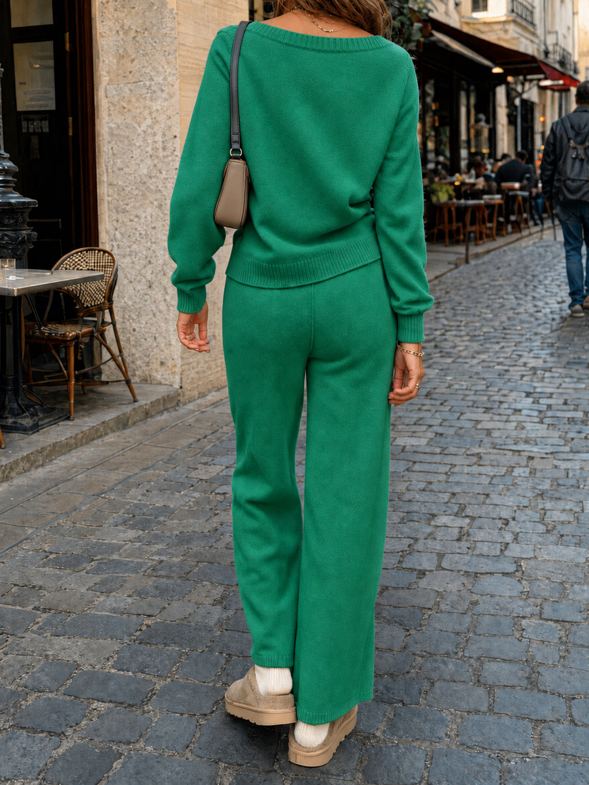 Off-Shoulder Sweaters With Drawstring Pants Set - Fisoew