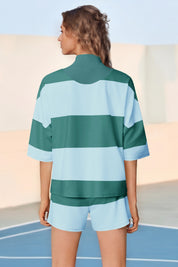 Womens Green 2 Piece Outfits Striped Sets Fisoew - Fisoew
