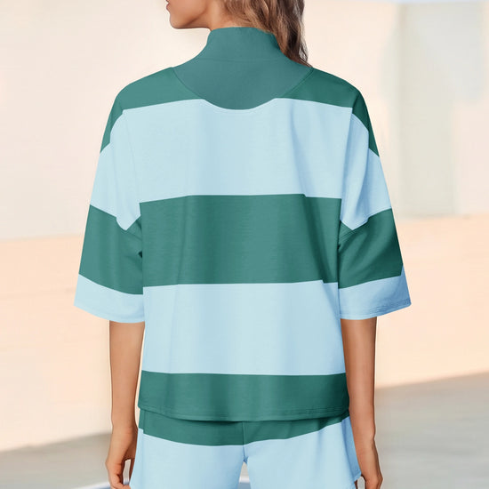 Womens Green 2 Piece Outfits Striped Sets Fisoew - Fisoew