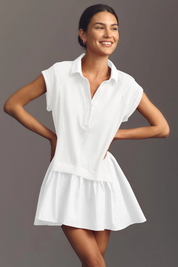 Fisoew Women's White Oversized Patchwork Mini Dress