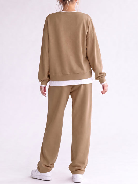Layered Sweatshirt With Solid Pants Sets