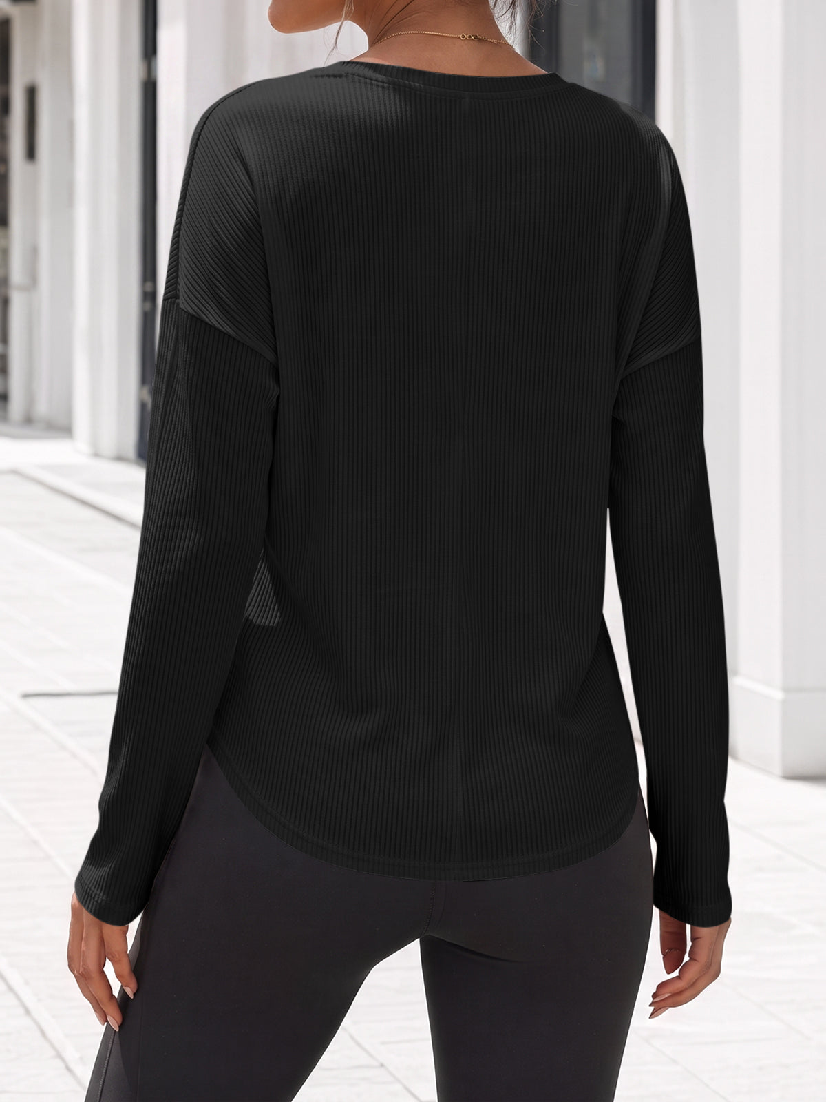 Solid Ribbed Knit Henley Shirts - Fisoew