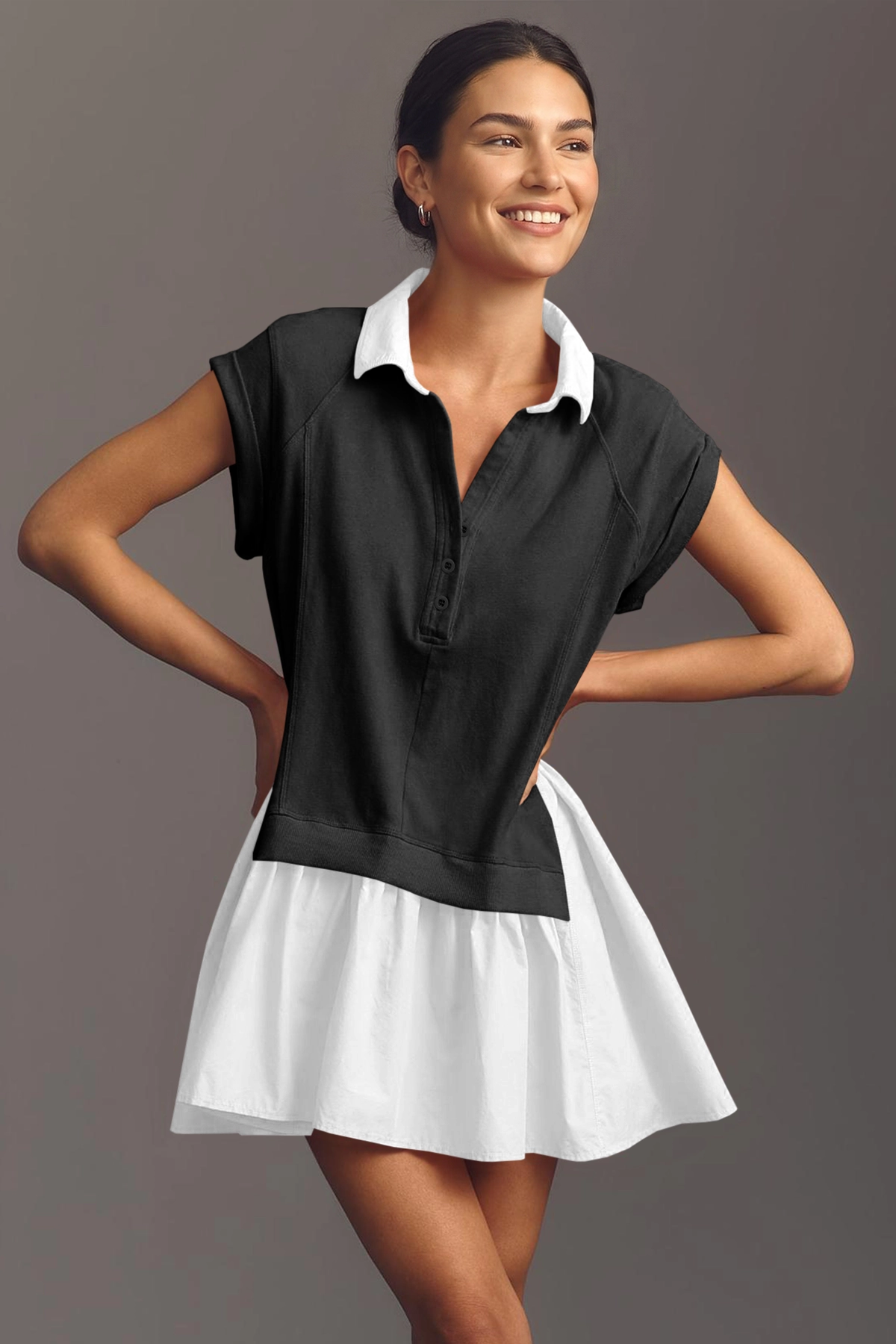 Fisoew Women's Black&white Oversized Patchwork Mini Dress