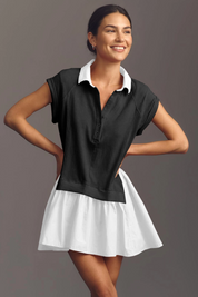 Fisoew Women's Black&white Oversized Patchwork Mini Dress