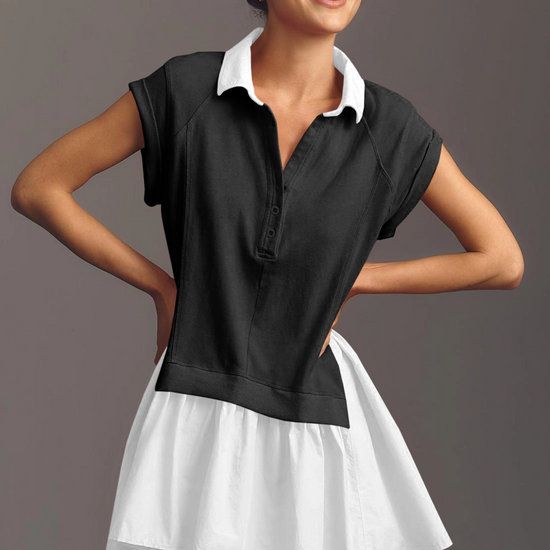 Fisoew Women's Black&white Oversized Patchwork Mini Dress - Fisoew