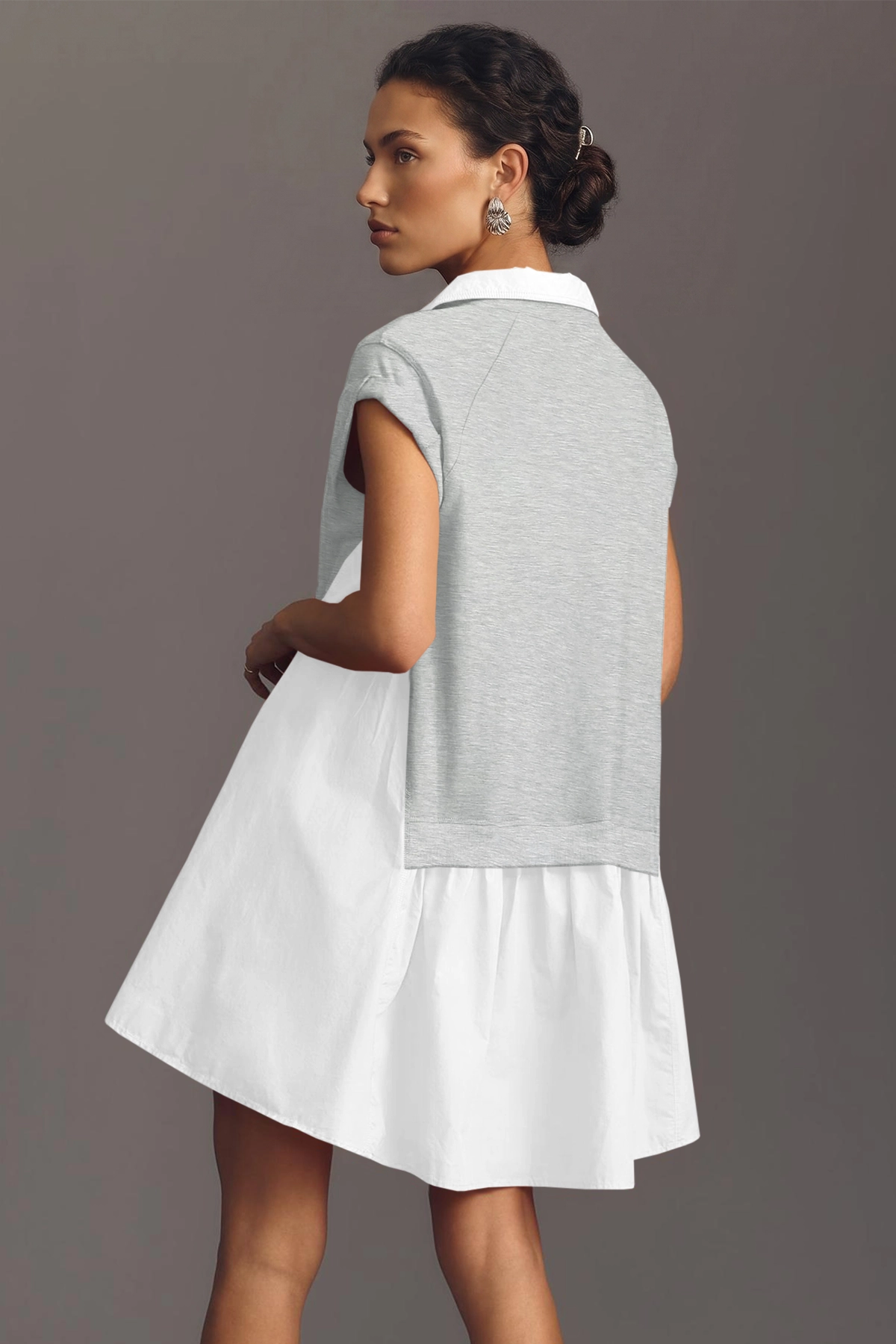 Fisoew Women's Grey Oversized Patchwork Mini Dress - Fisoew