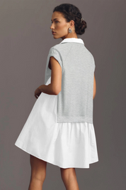 Fisoew Women's Grey Oversized Patchwork Mini Dress - Fisoew