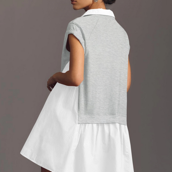 Fisoew Women's Grey Oversized Patchwork Mini Dress - Fisoew