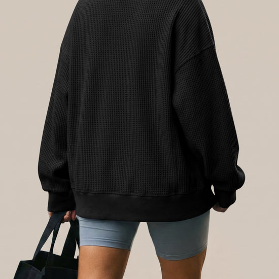 Waffle Knit Button Henley Pullover Sweatshirt - Fisoew