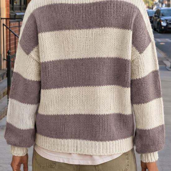 Striped Open Front Button Up Cardigans - Fisoew