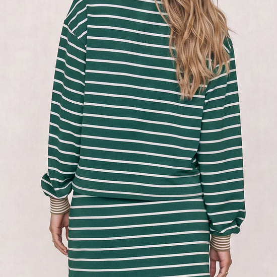 Striped Long Sleeve Crop Tops With Skort Sets - Fisoew