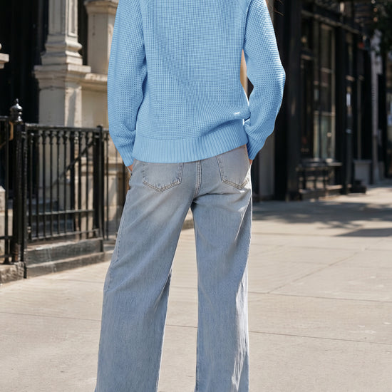 Zip Waffle Knit Long Sleeve Pullover - Fisoew