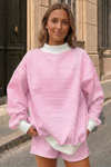 Striped Mock Neck Tops With Short Sets