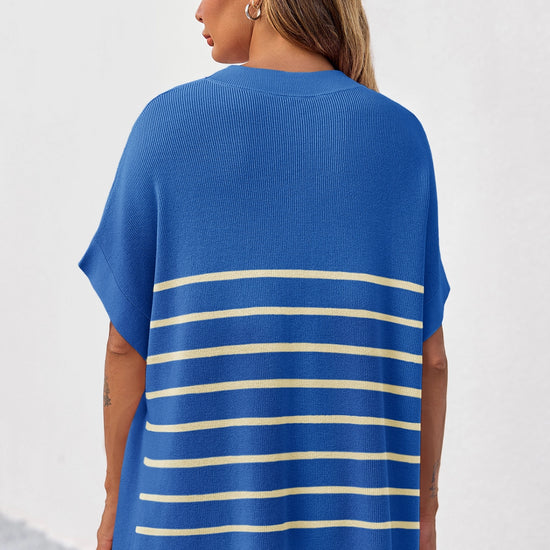 Fisoew Women's Blue Striped Oversized Lounge Short Sets - Fisoew