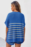 Fisoew Women's Blue Striped Oversized Lounge Short Sets - Fisoew