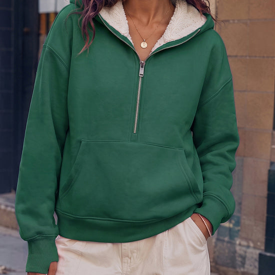 Hoodies Half Zip Fuzzy Fleece Sweatshirts - Fisoew