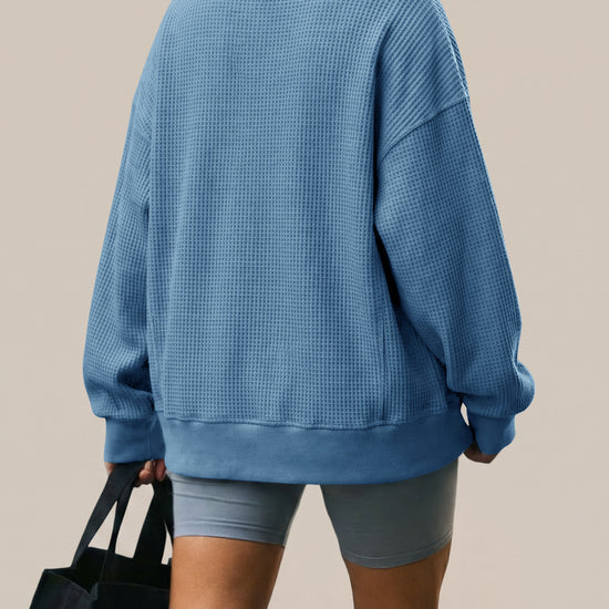 Waffle Knit Button Henley Pullover Sweatshirt - Fisoew