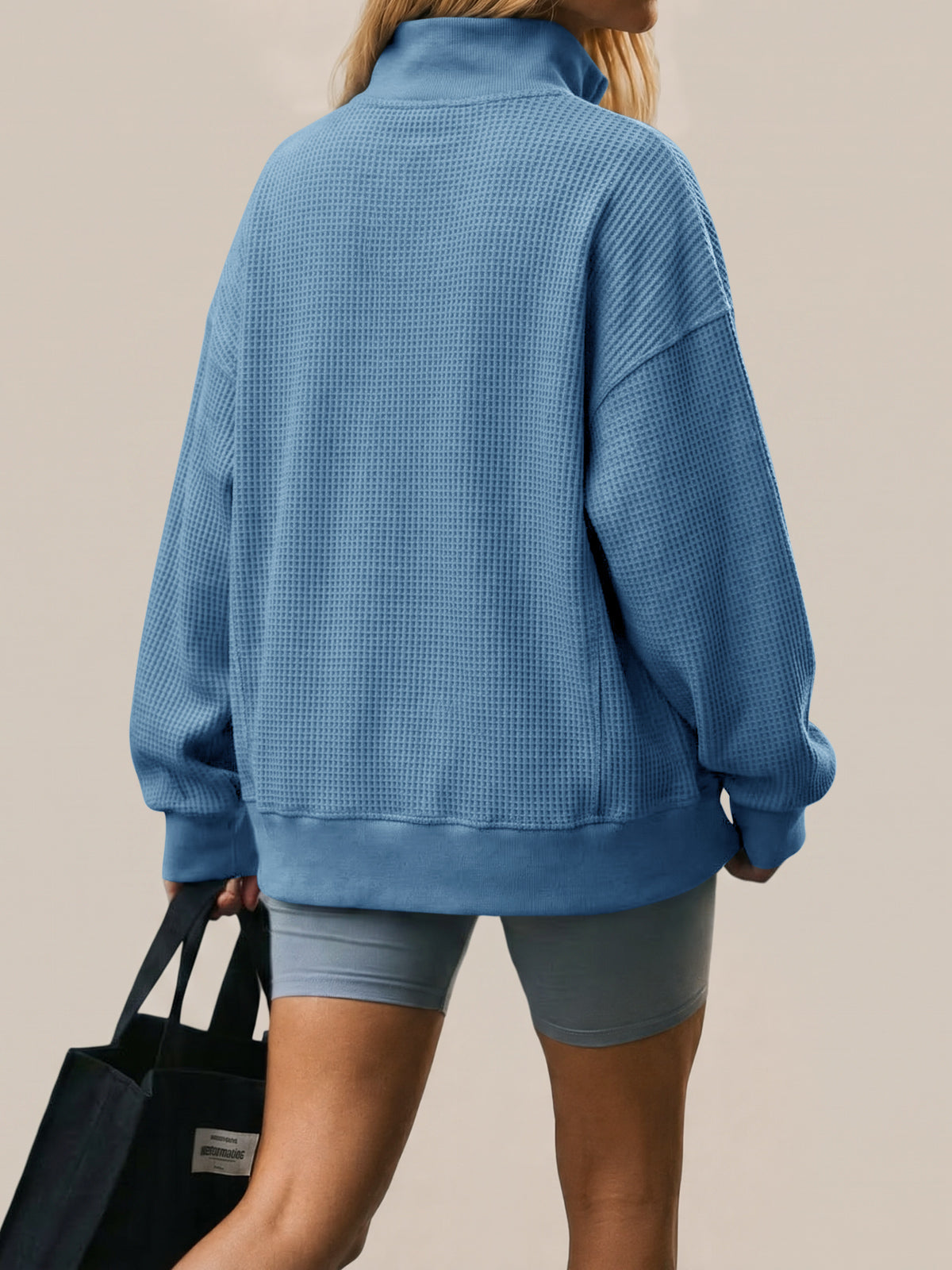 Waffle Knit Button Henley Pullover Sweatshirt - Fisoew