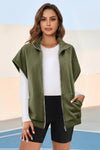 Fisoew Women's Army Green Zip Up Sleeveless Sweatshirts - Fisoew