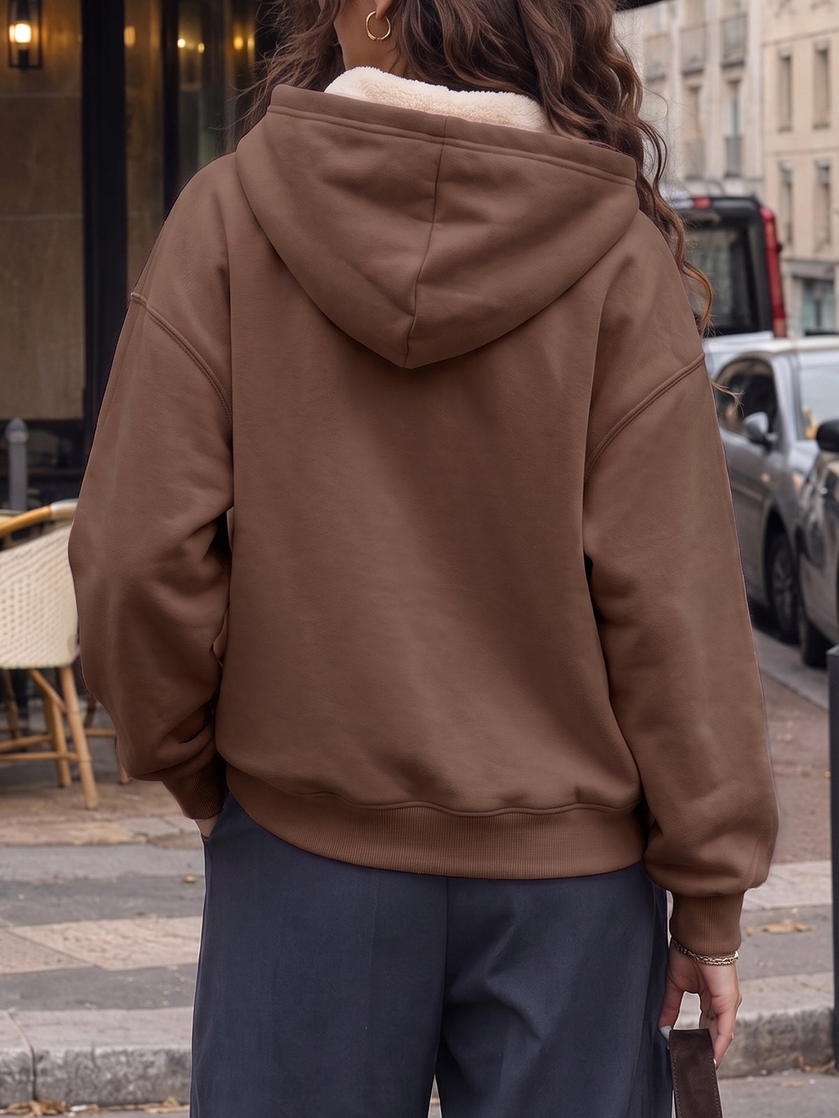 Hoodies Half Zip Fuzzy Fleece Sweatshirts - Fisoew