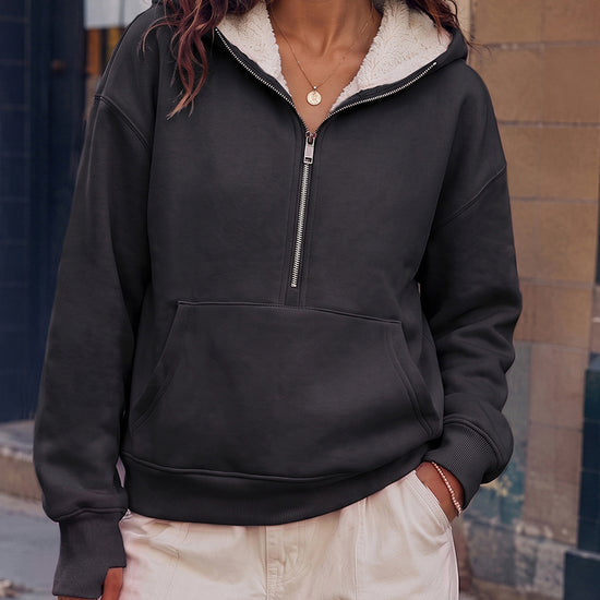 Hoodies Half Zip Fuzzy Fleece Sweatshirts - Fisoew