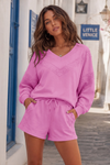 V Neck Solid Sweatsuits With Short Sets